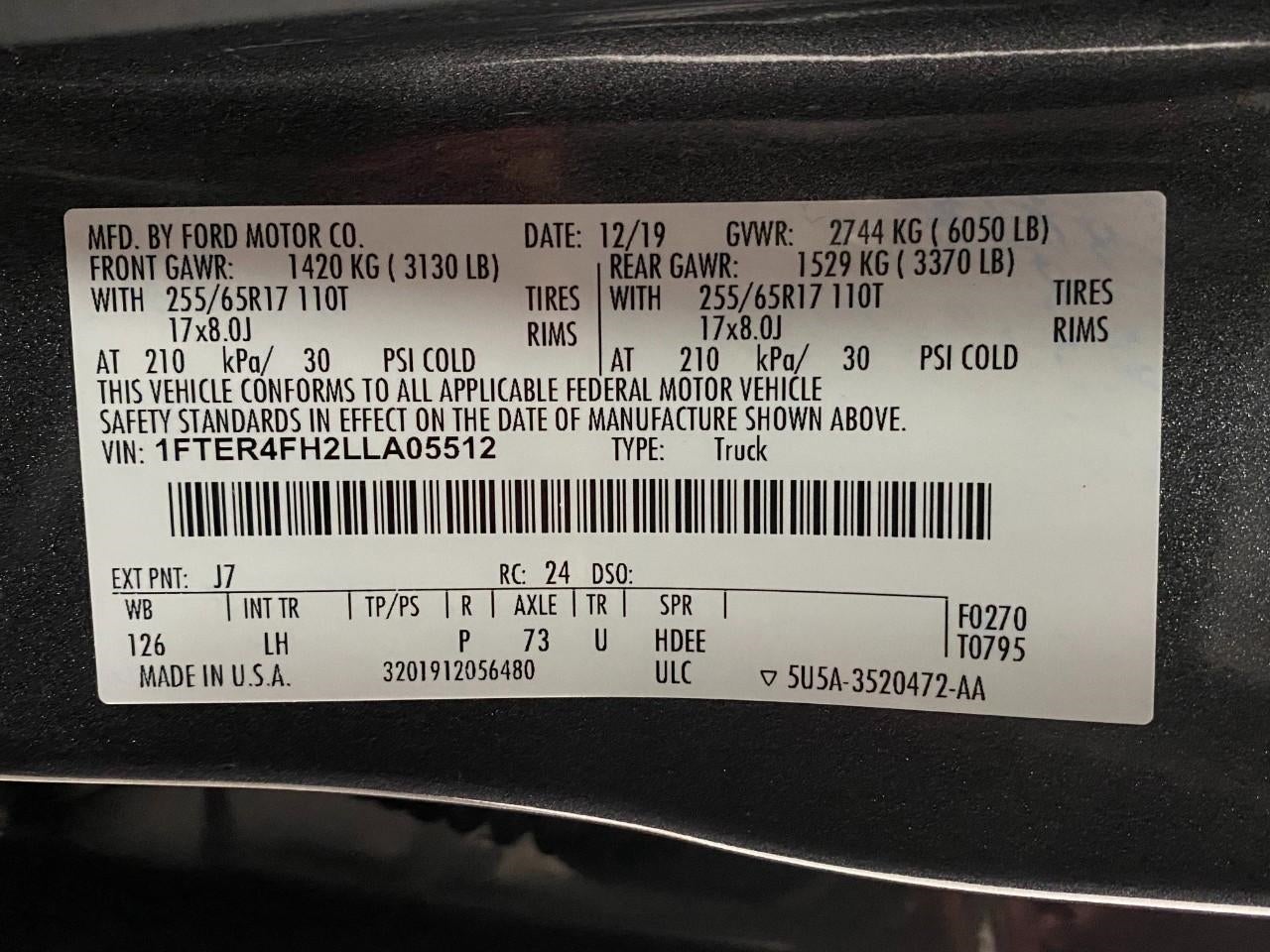 2020 Ford Ranger XLT 4WD SuperCrew 5' Box