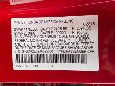 2018 Honda Accord Sedan Sport 2.0T Manual