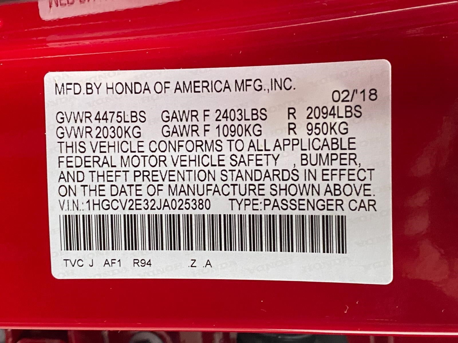 2018 Honda Accord Sedan Sport 2.0T Manual
