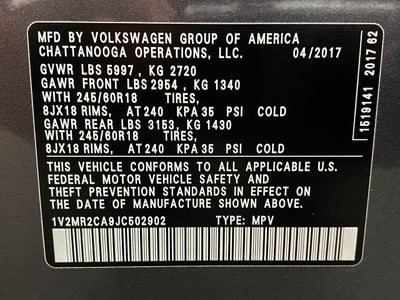 2018 Volkswagen Atlas 3.6L V6 SEL 4MOTION