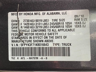 2019 Honda Ridgeline RTL-E AWD