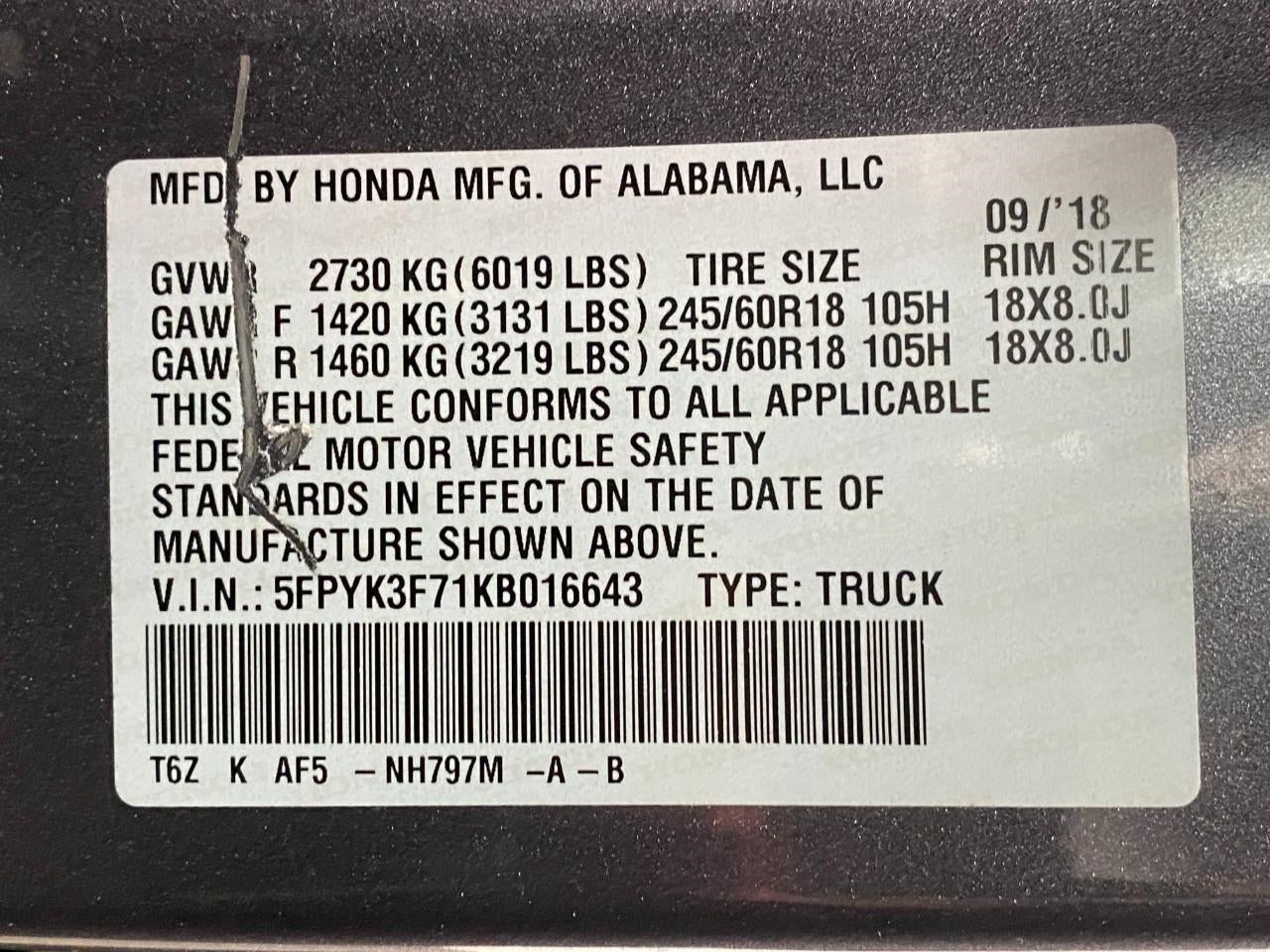 2019 Honda Ridgeline RTL-E AWD